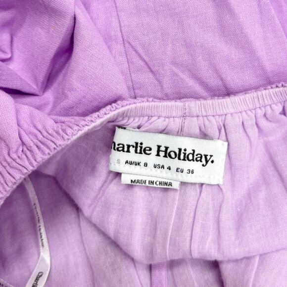 Charlie Holiday Puff Sleeve Backless Cotton/Linen Paris Maxi Dress Lilac size 4 - Picture 3 of 10